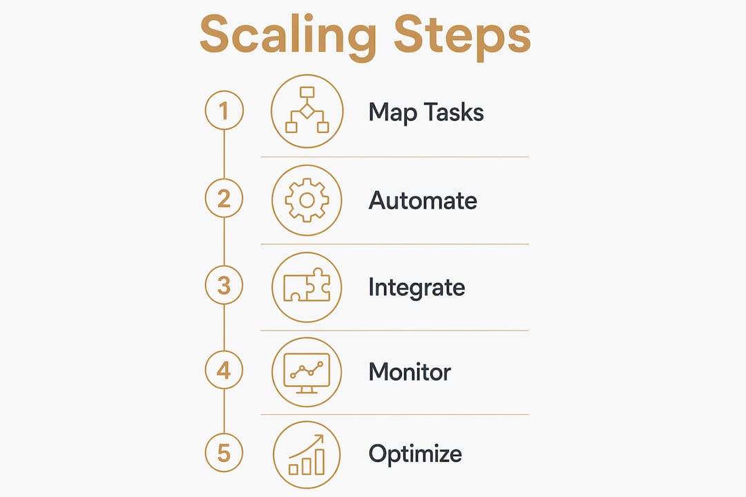 Infographic showing five steps to scale without hiring