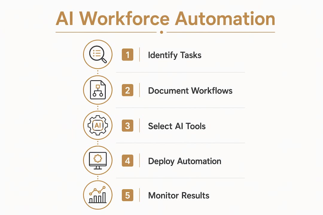 Infographic illustrating steps to automate workforce with AI