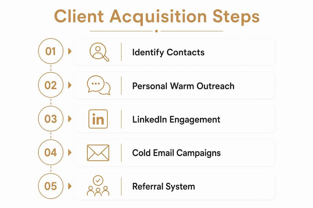 Infographic showing freelancer client acquisition steps