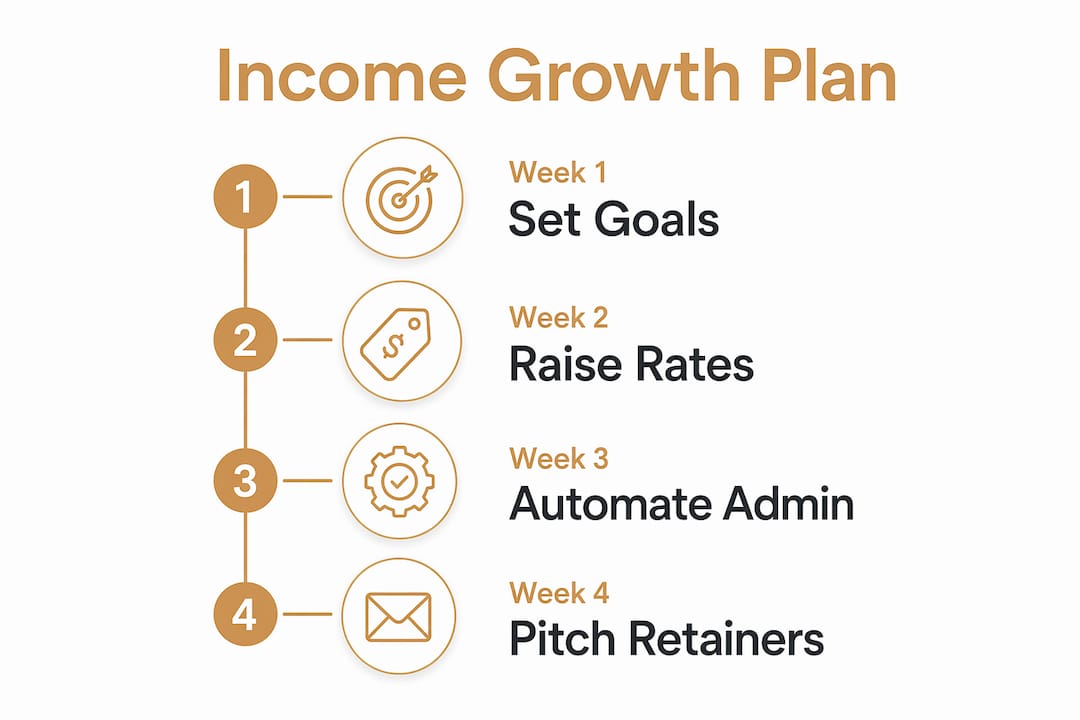 Infographic outlining 4-week freelance income growth plan
