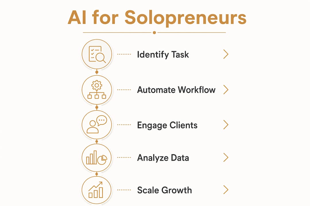 Infographic showing AI adoption steps for solopreneurs