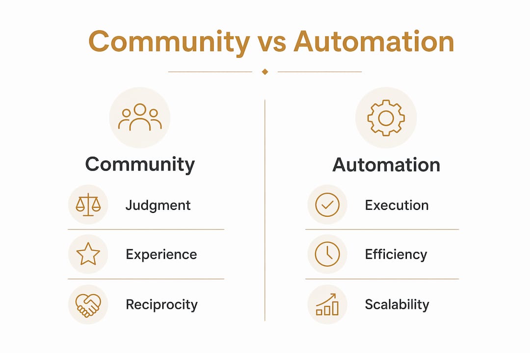 Infographic comparing community and automation benefits
