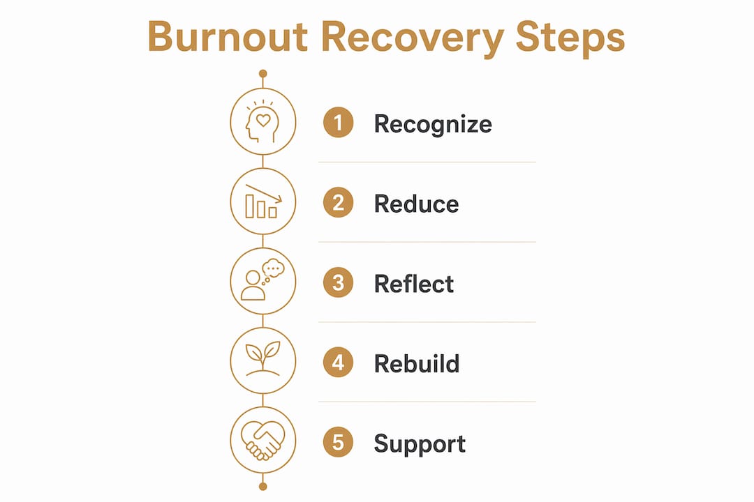 Infographic showing burnout recovery steps