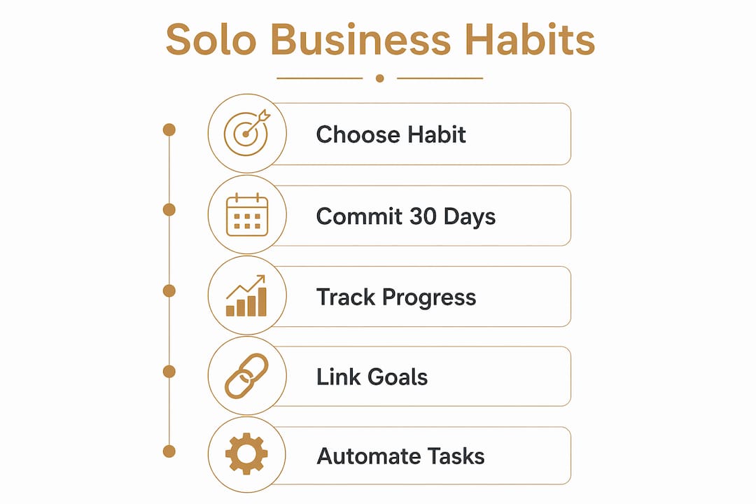 Infographic outlining solo business habit building steps