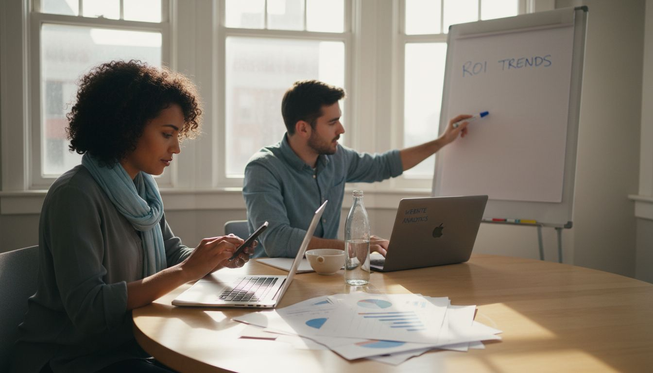 Marketers reviewing digital ROI strategy charts