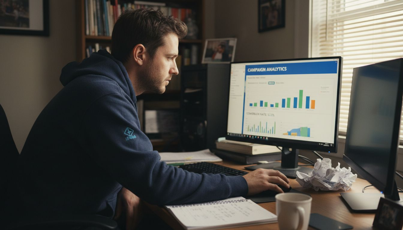 Analyst checking marketing campaign analytics dashboard