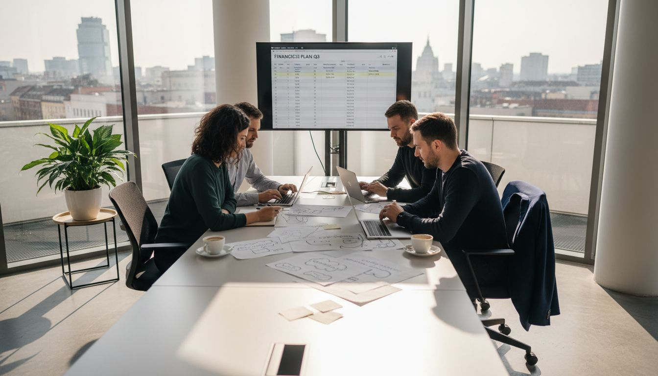 Tim iz tvrtke raspravlja o strategiji za rad u oblaku u moderno uređenom, sunčanom uredu.