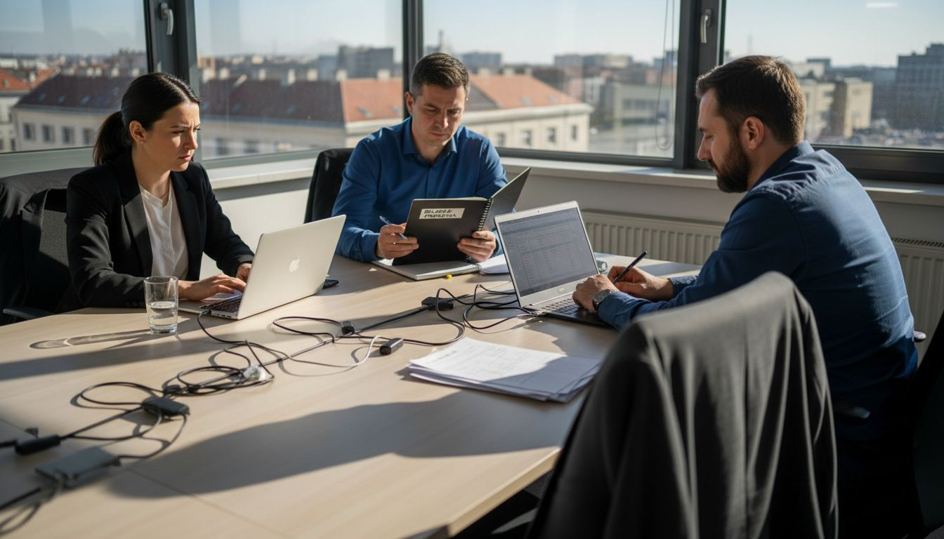 Tim u uredu zajednički radi na implementaciji umjetne inteligencije.