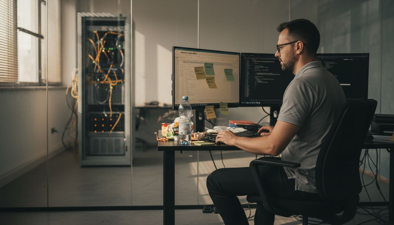 IT stručnjak pažljivo prati sigurnost podataka u oblaku, sjedeći za računalom u svom uredu.