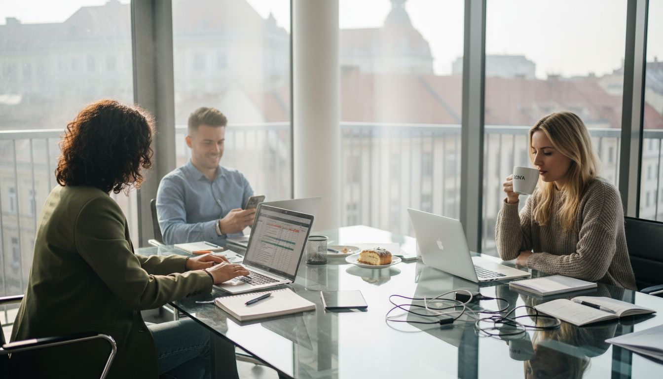 Tim surađuje putem online sastanka u digitalnom uredu.