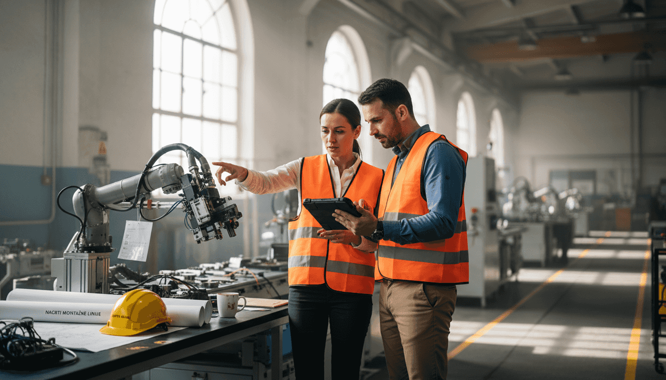 Inženjeri zajednički rješavaju tehničke izazove na proizvodnom pogonu, razmjenjujući ideje i iskustva izravno među strojevima.