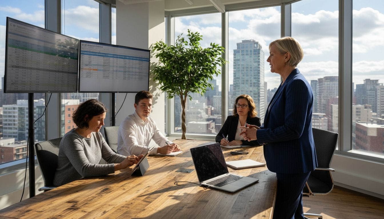 Project manager leading AI workflow planning meeting