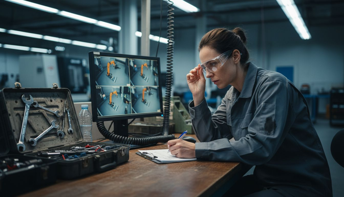 Inspector monitors computer vision workstation