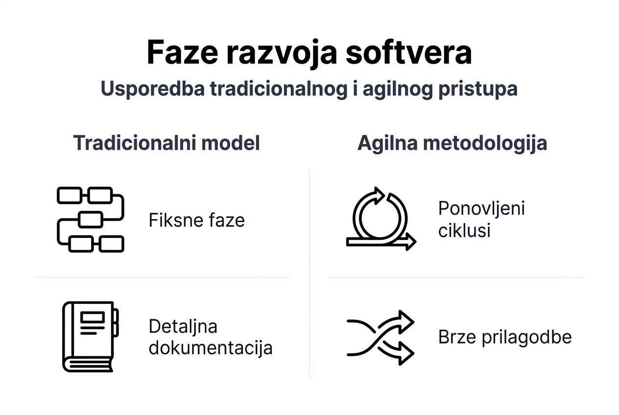 Infografika koja prikazuje usporedbu pojedinih faza razvoja softvera
