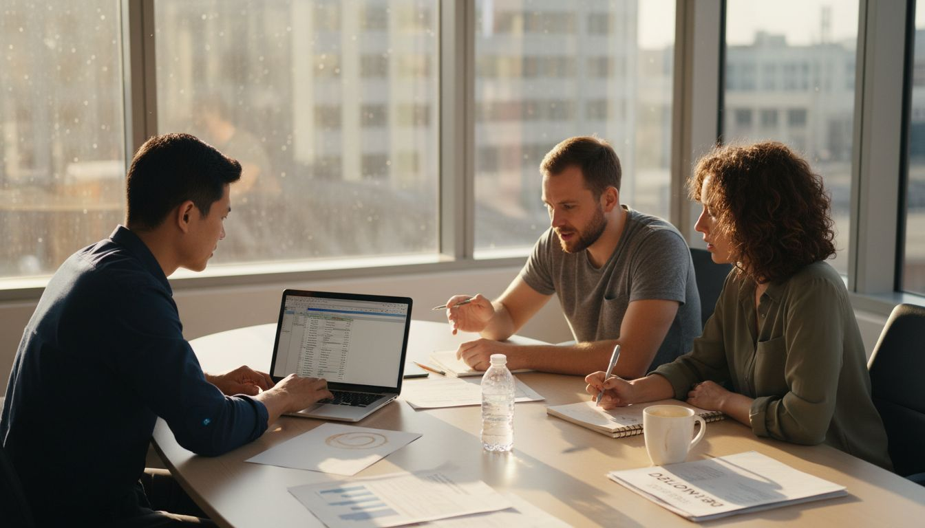 Consulting team reviewing software proposals