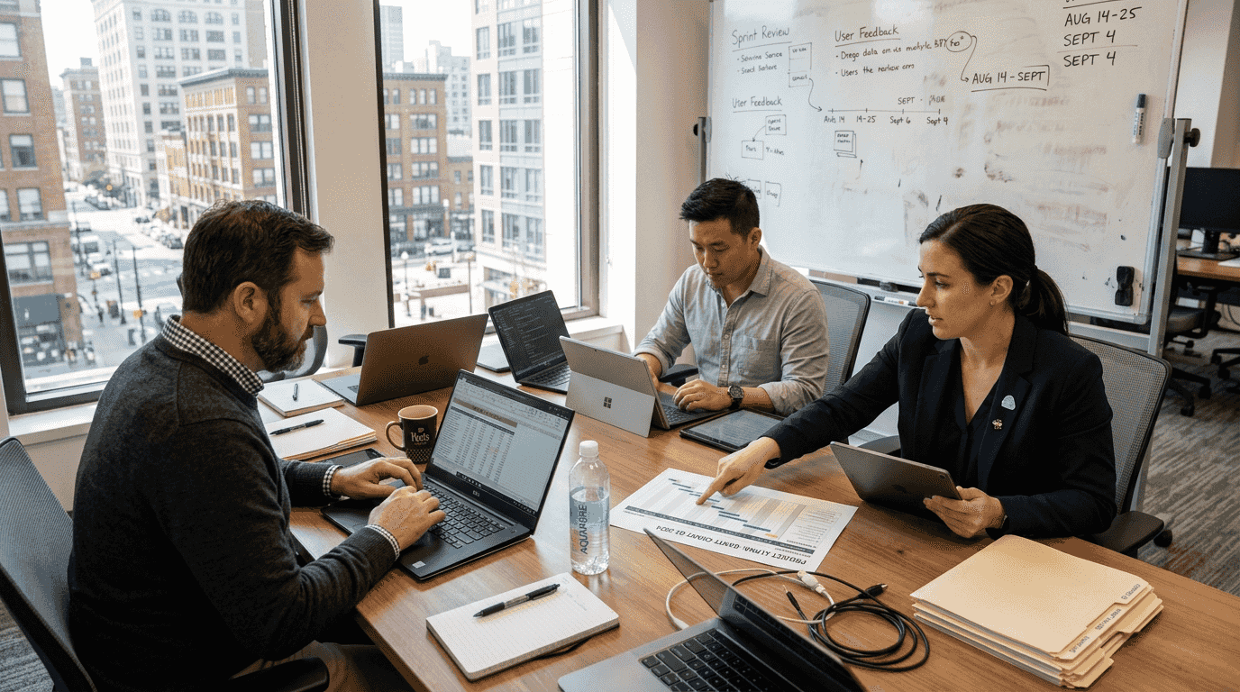 Office team collaborating on automation project