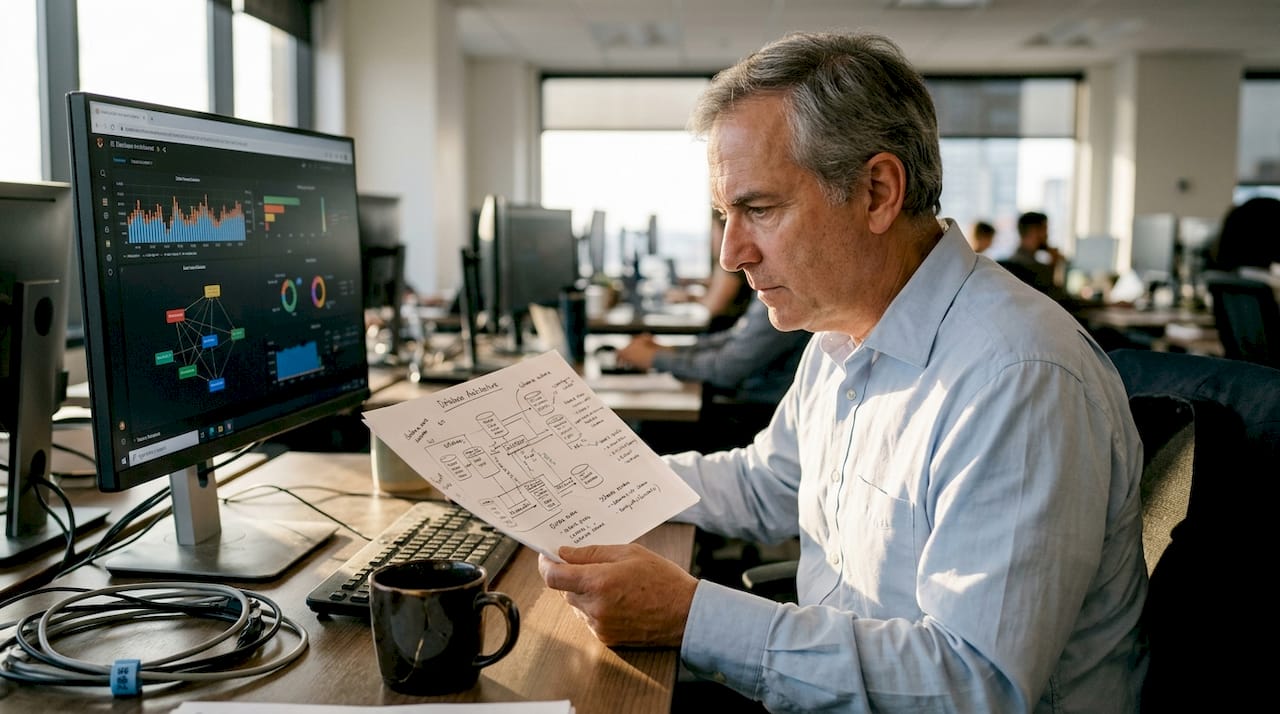 IT analyst reviewing database architecture
