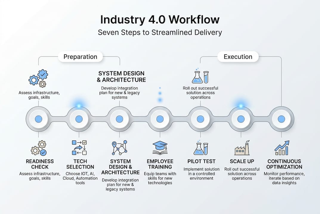 Infographic of Industry 4.0 workflow steps