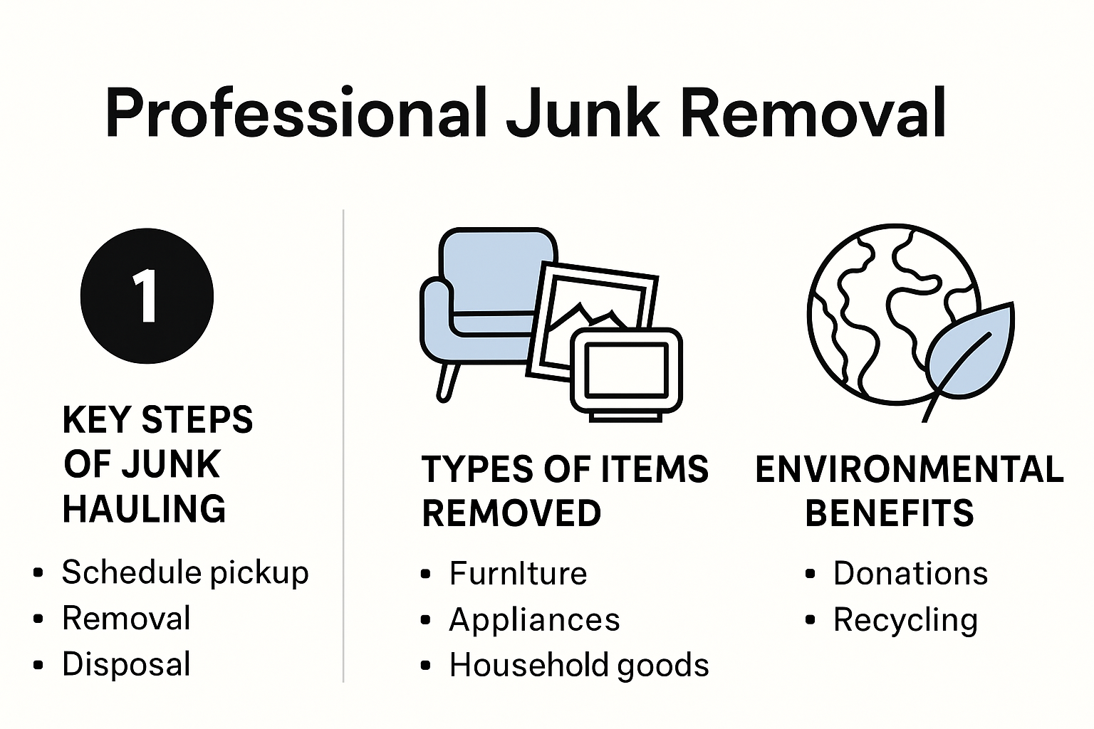 Infographic showing junk hauling steps and environmental benefits