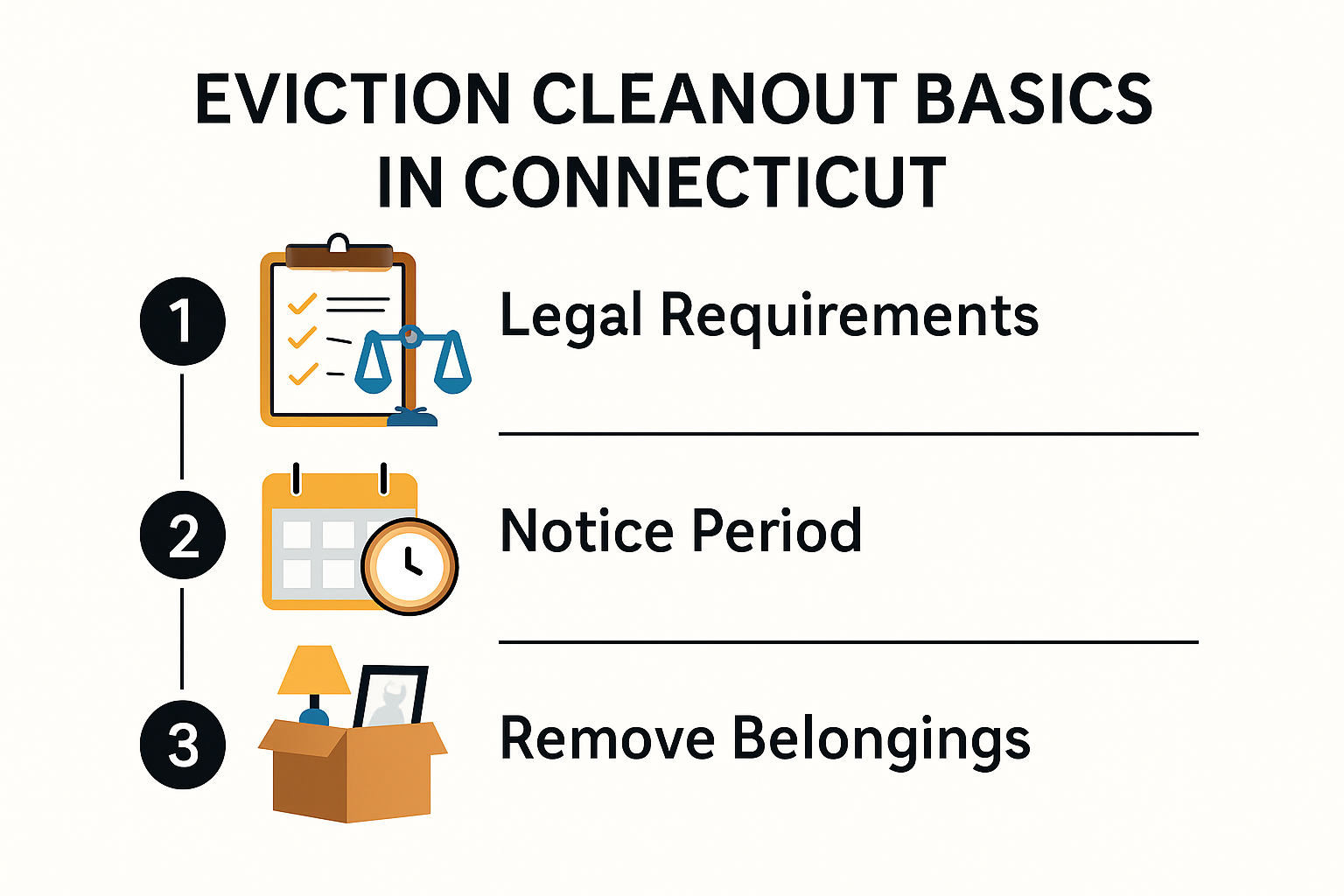Connecticut eviction cleanout basics infographic with key steps and legal timelines