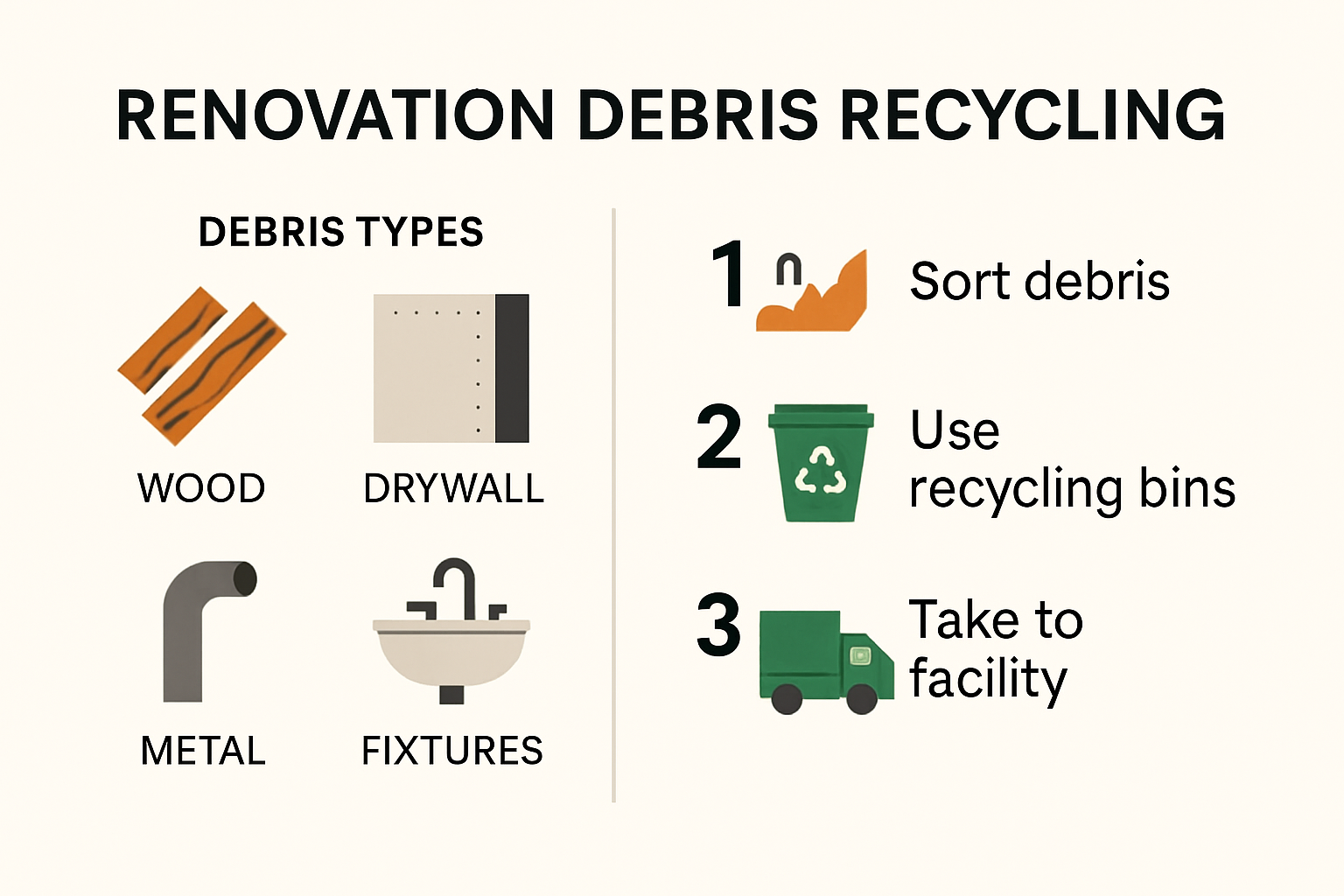 Infographic showing renovation debris types and recycling steps