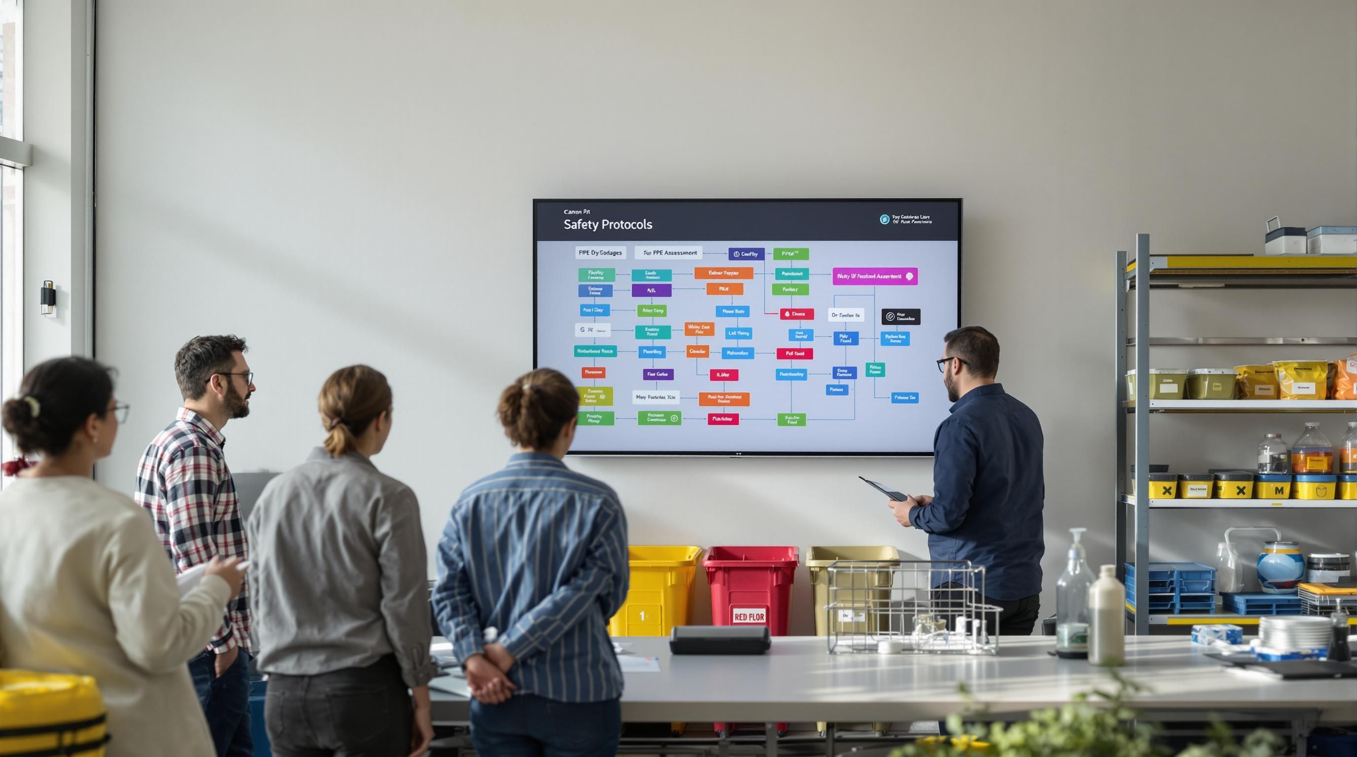 Facility team reviews debris removal safety protocols together