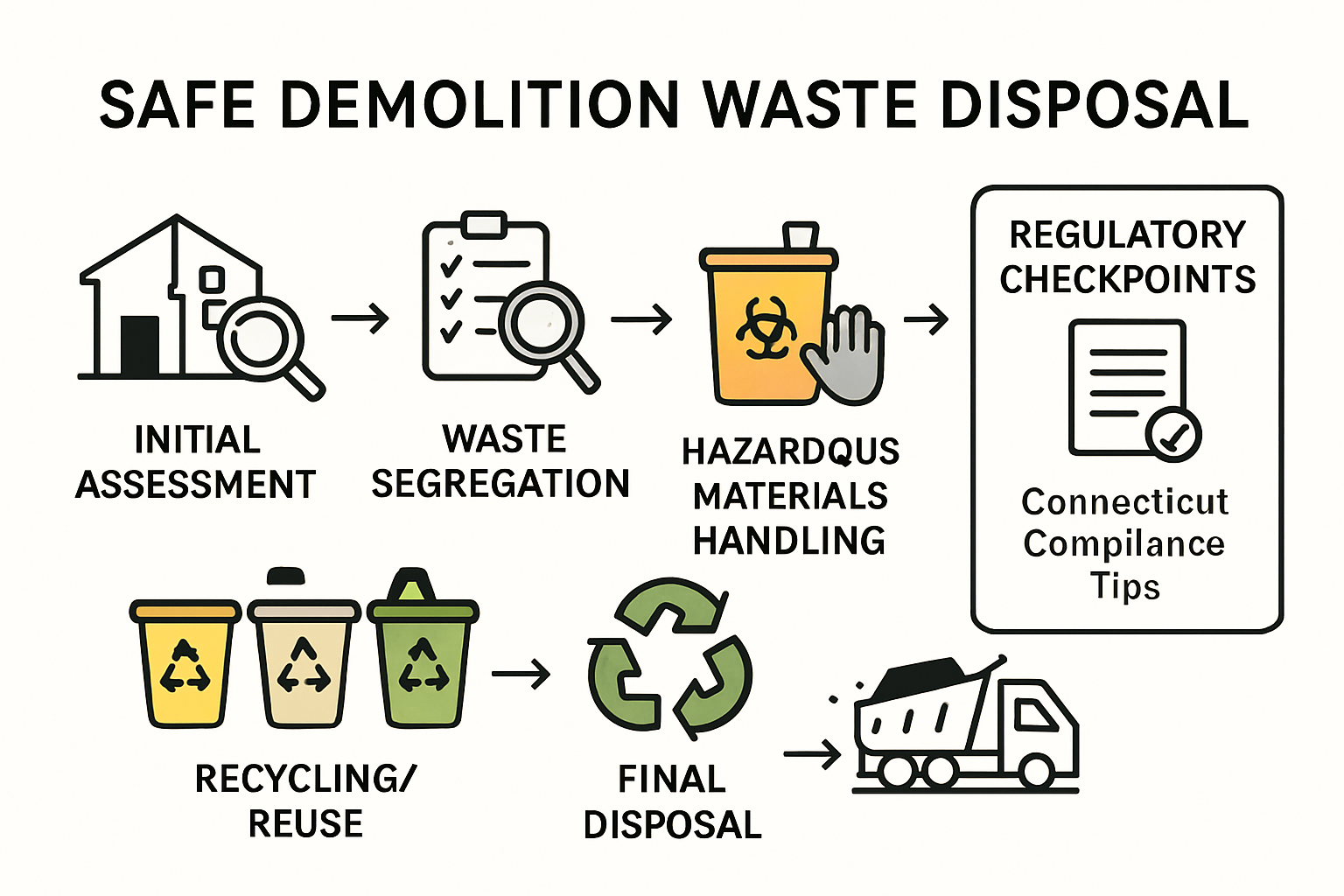 Infographic showing demolition waste disposal process steps