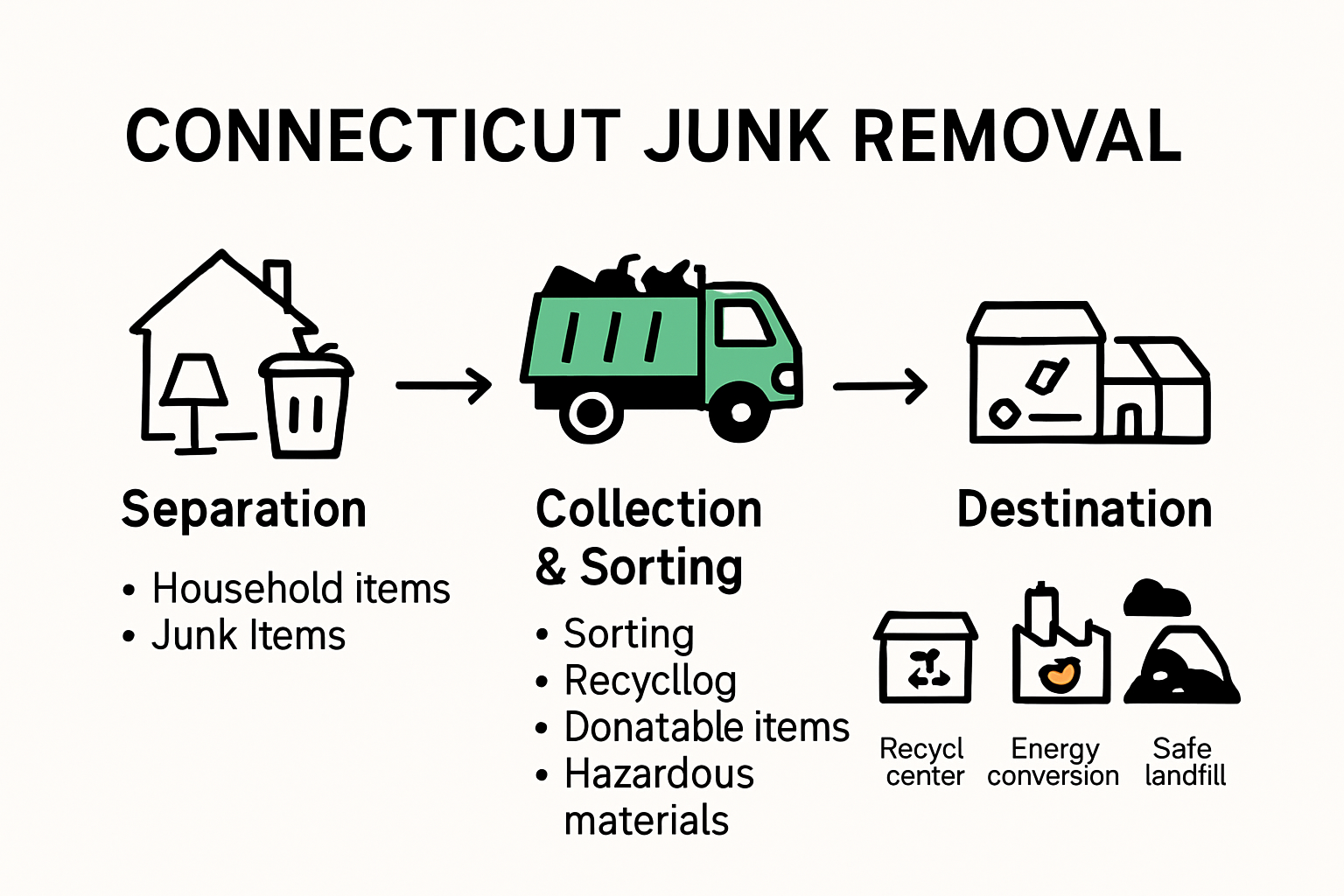 Infographic of Connecticut junk removal, sorting, and recycling process
