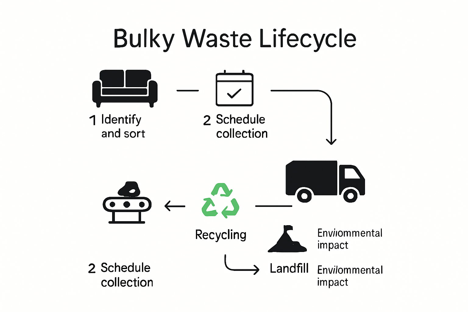Bulky waste disposal process lifecycle illustration