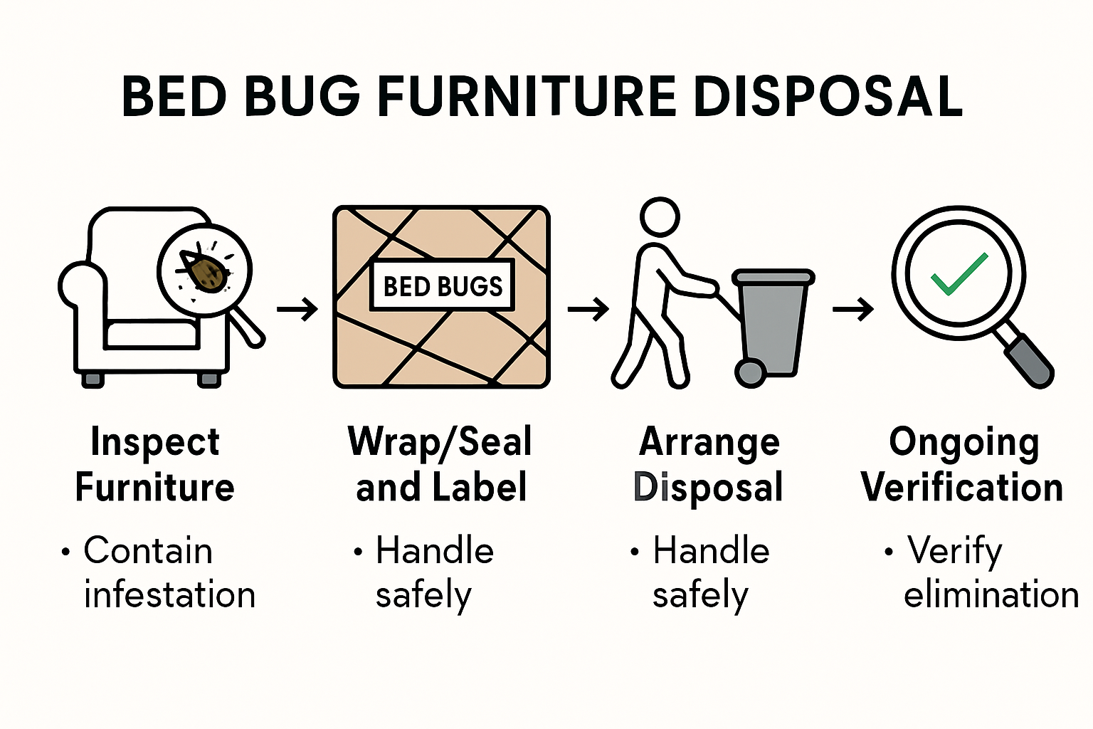 Infographic displaying step-by-step bed bug furniture disposal process