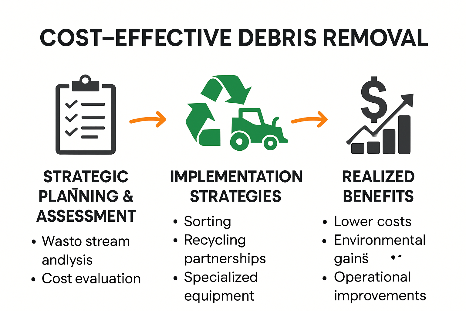 Step-by-step infographic showing cost-effective debris removal process