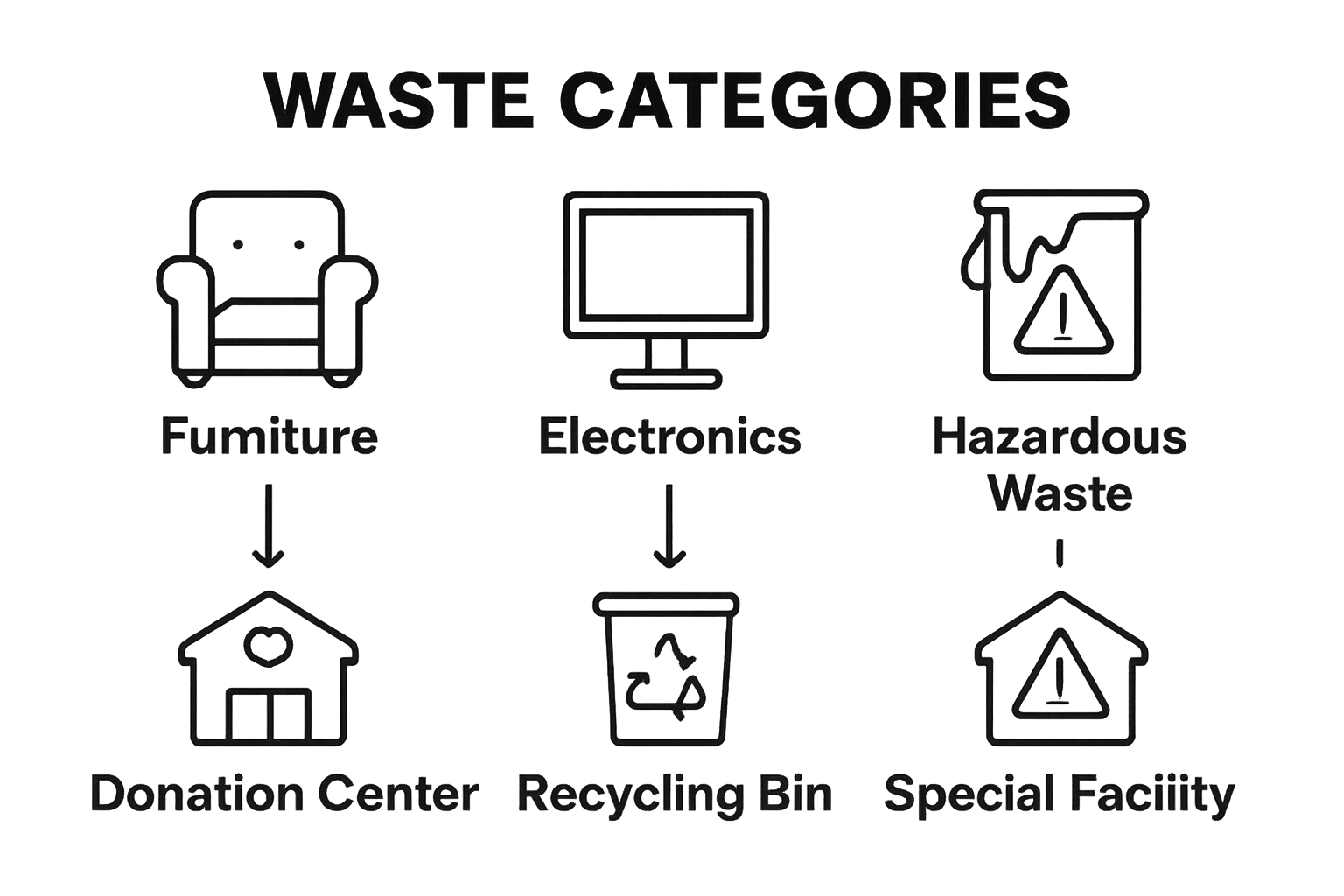Infographic showing categories and disposal methods for common junk items