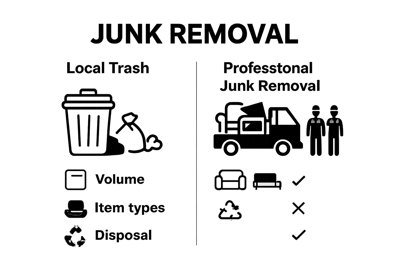 Basic infographic comparing local trash and professional junk removal services