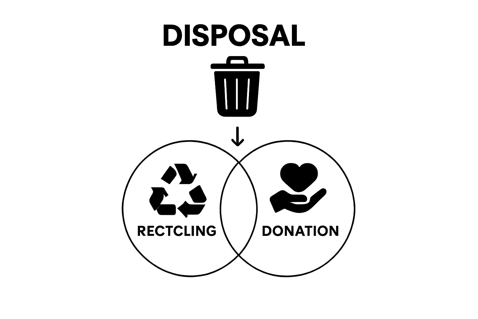 Infographic comparing disposal, recycling, and donation routes.