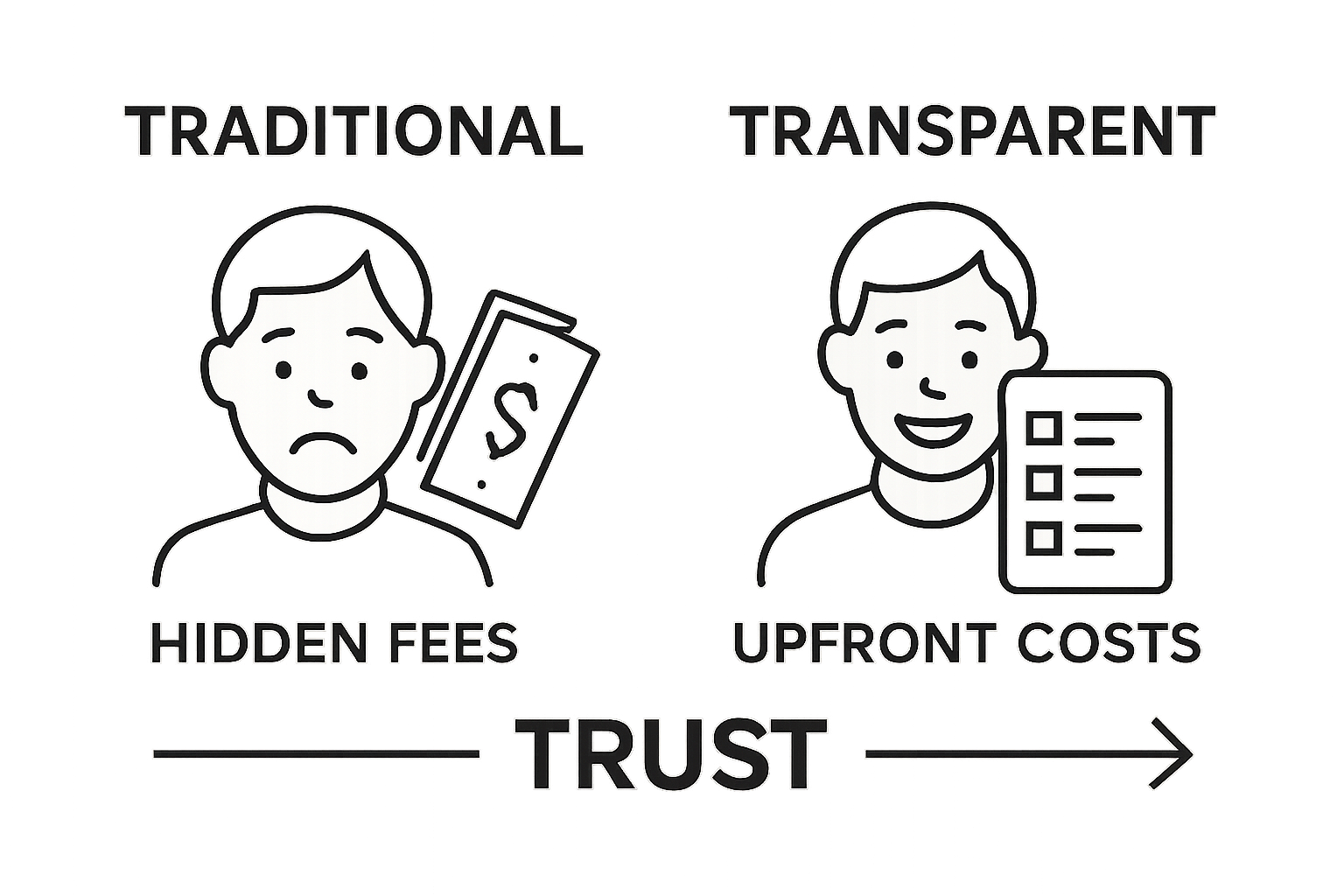 Infographic comparing traditional to transparent junk removal pricing