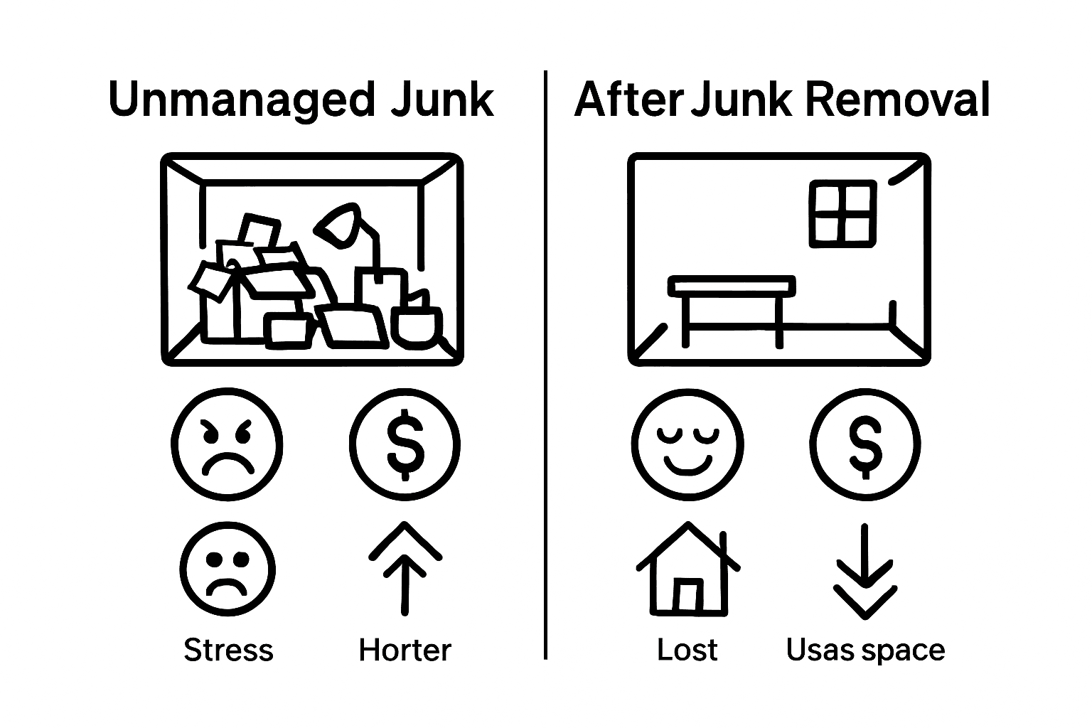 Infographic showing home before and after junk removal