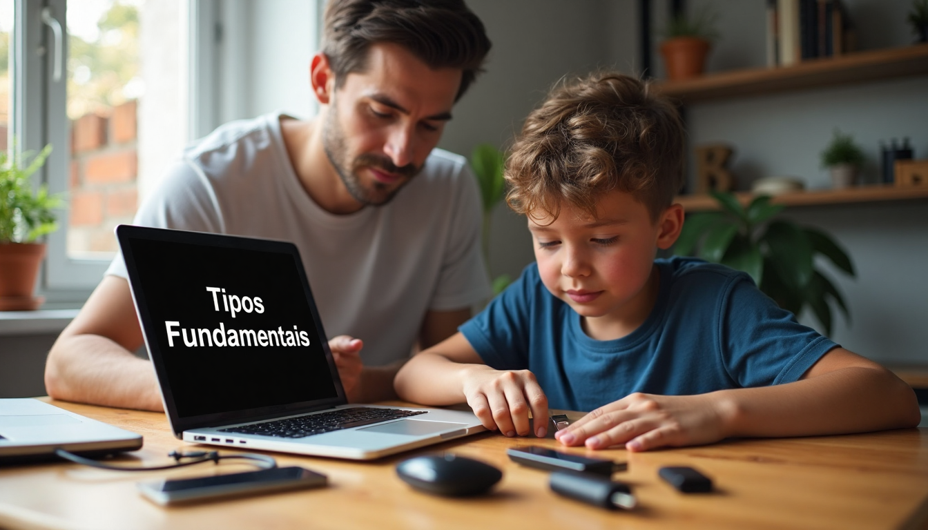 Family comparing USB-A, USB-C, and other cables at home