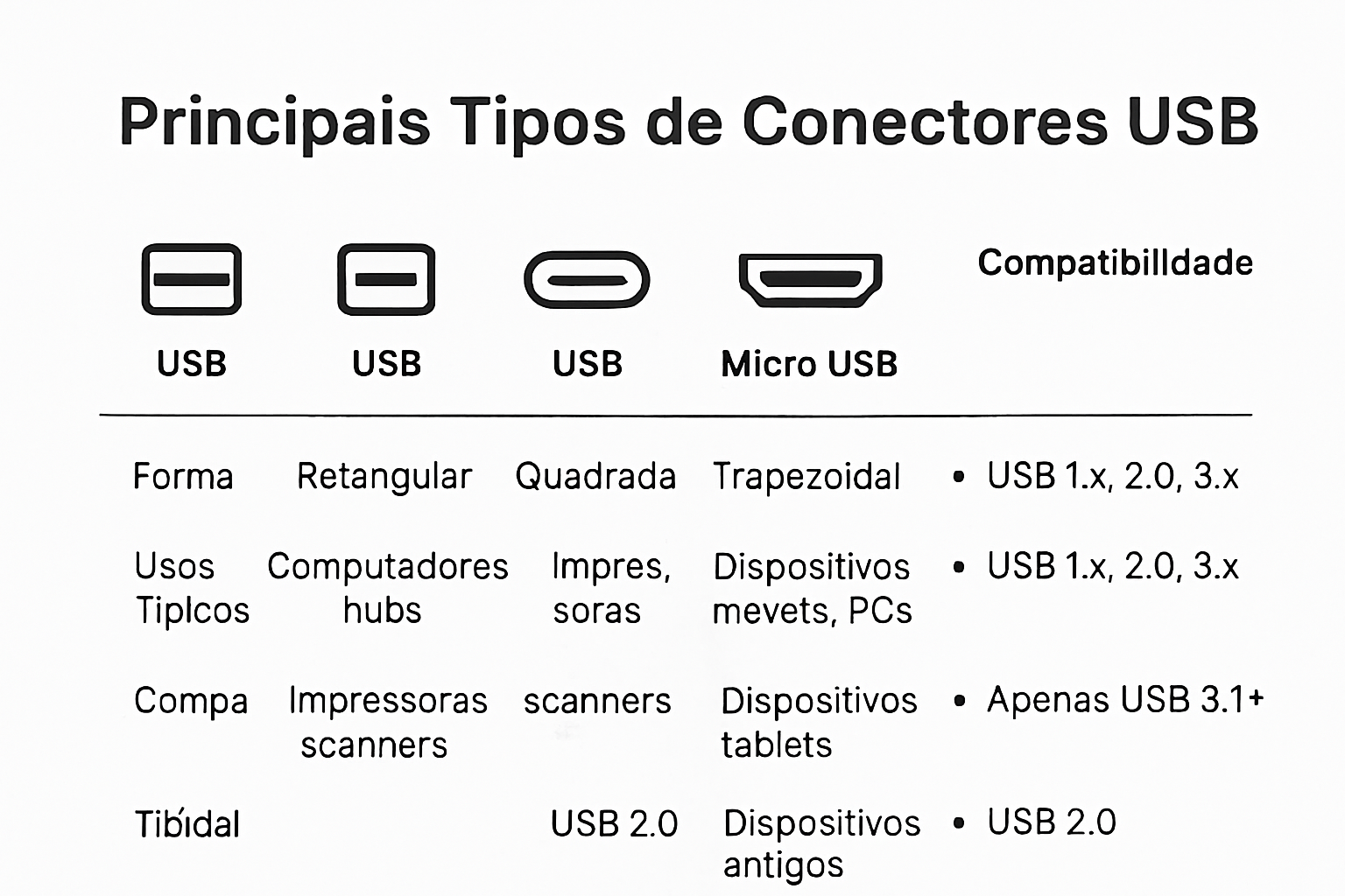 Infográfico comparativo dos tipos de conectores USB