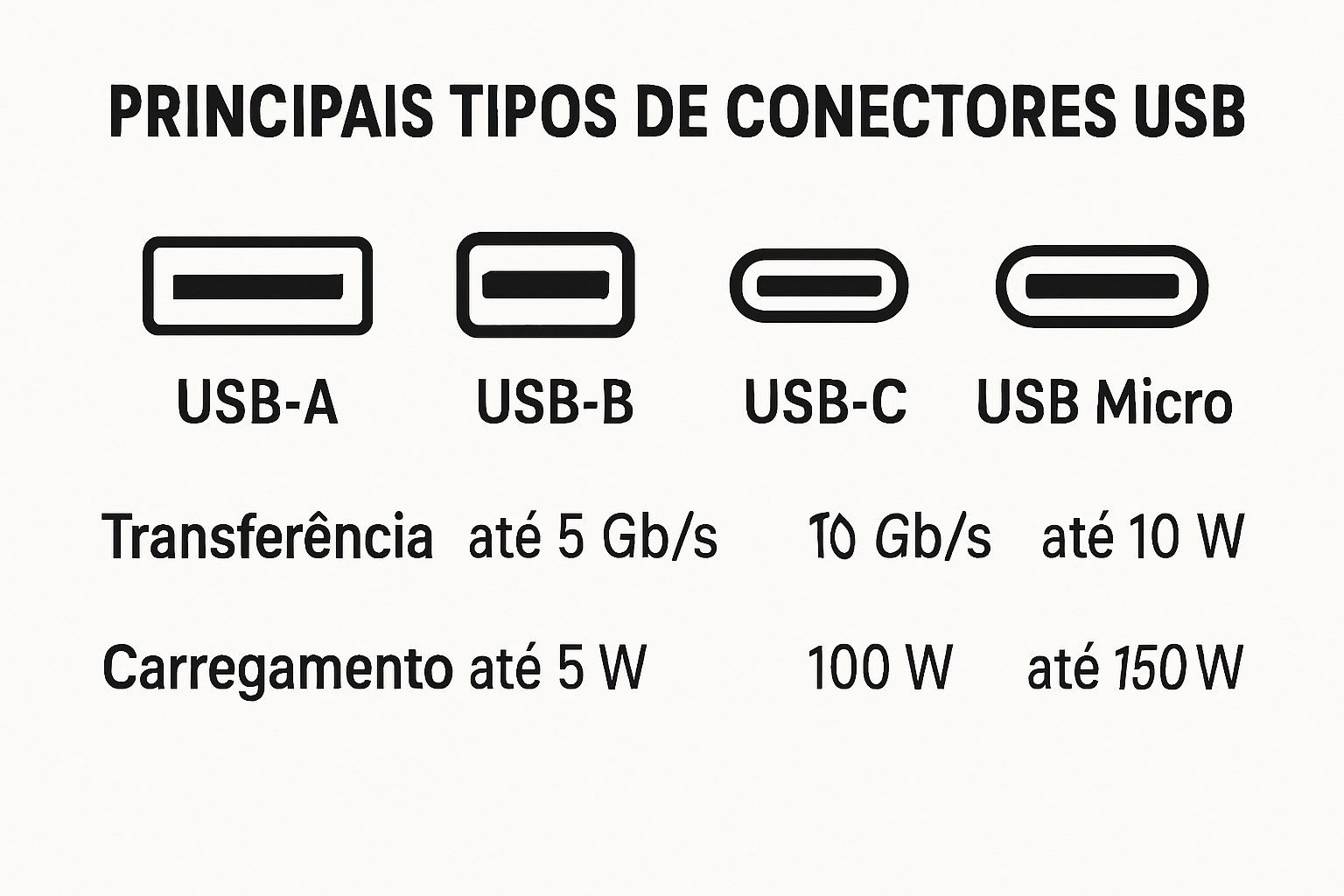Infográfico comparativo dos tipos de carregadores USB