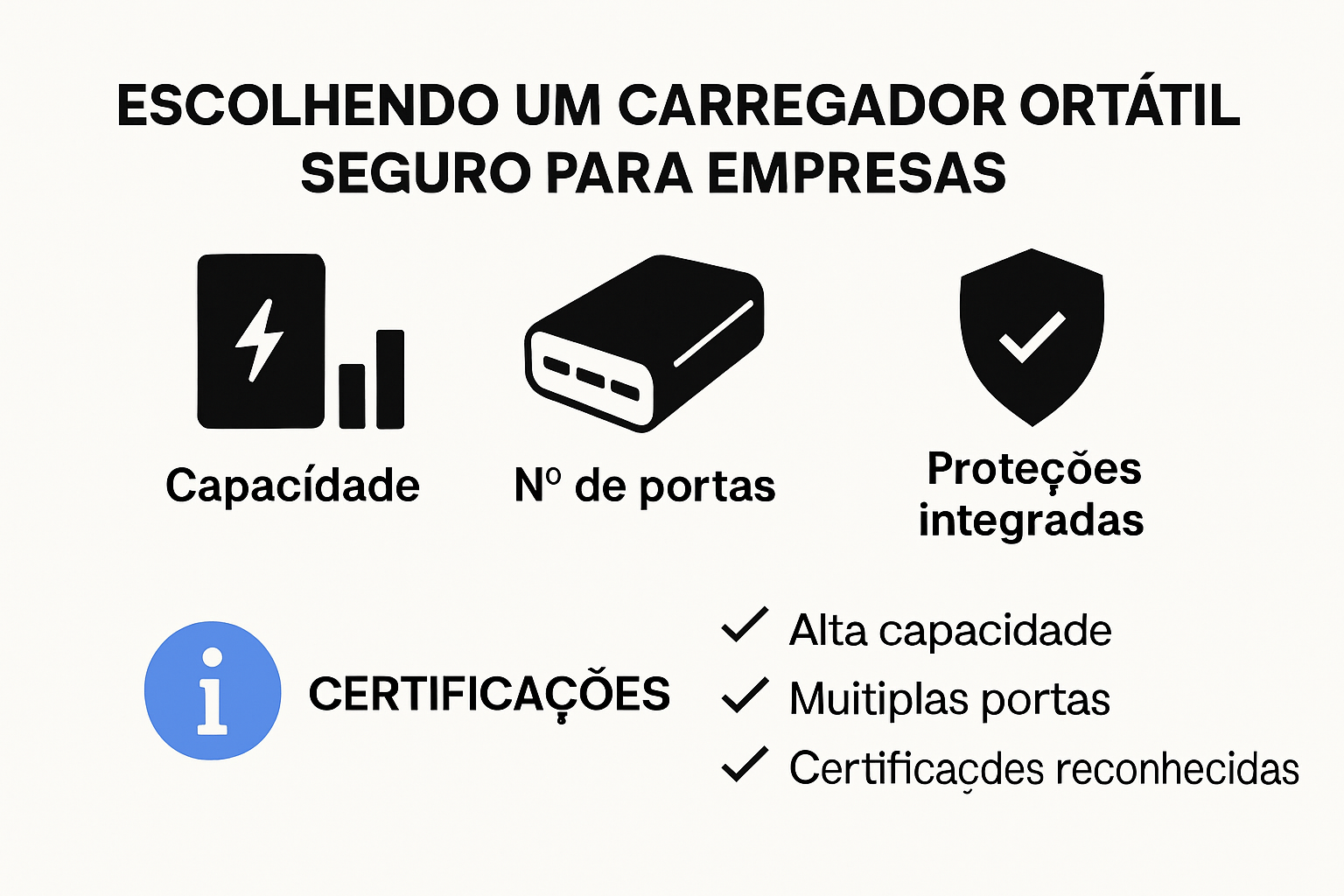 Infográfico critérios de escolha de carregador portátil seguro