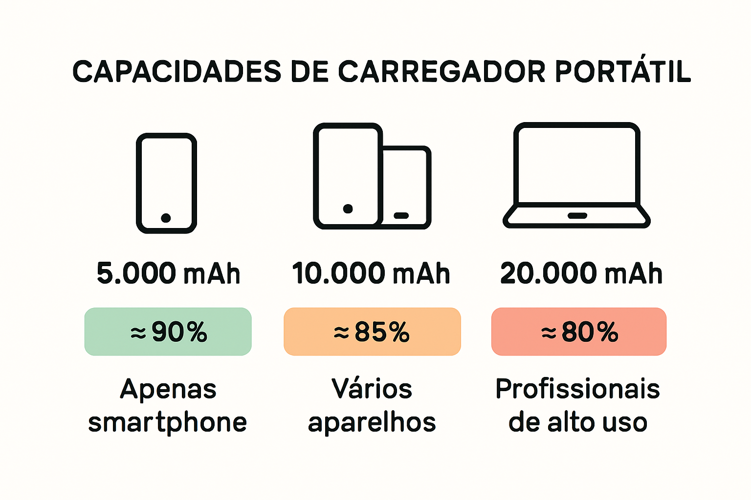 infographic showing portable charger capacities and ideal use cases