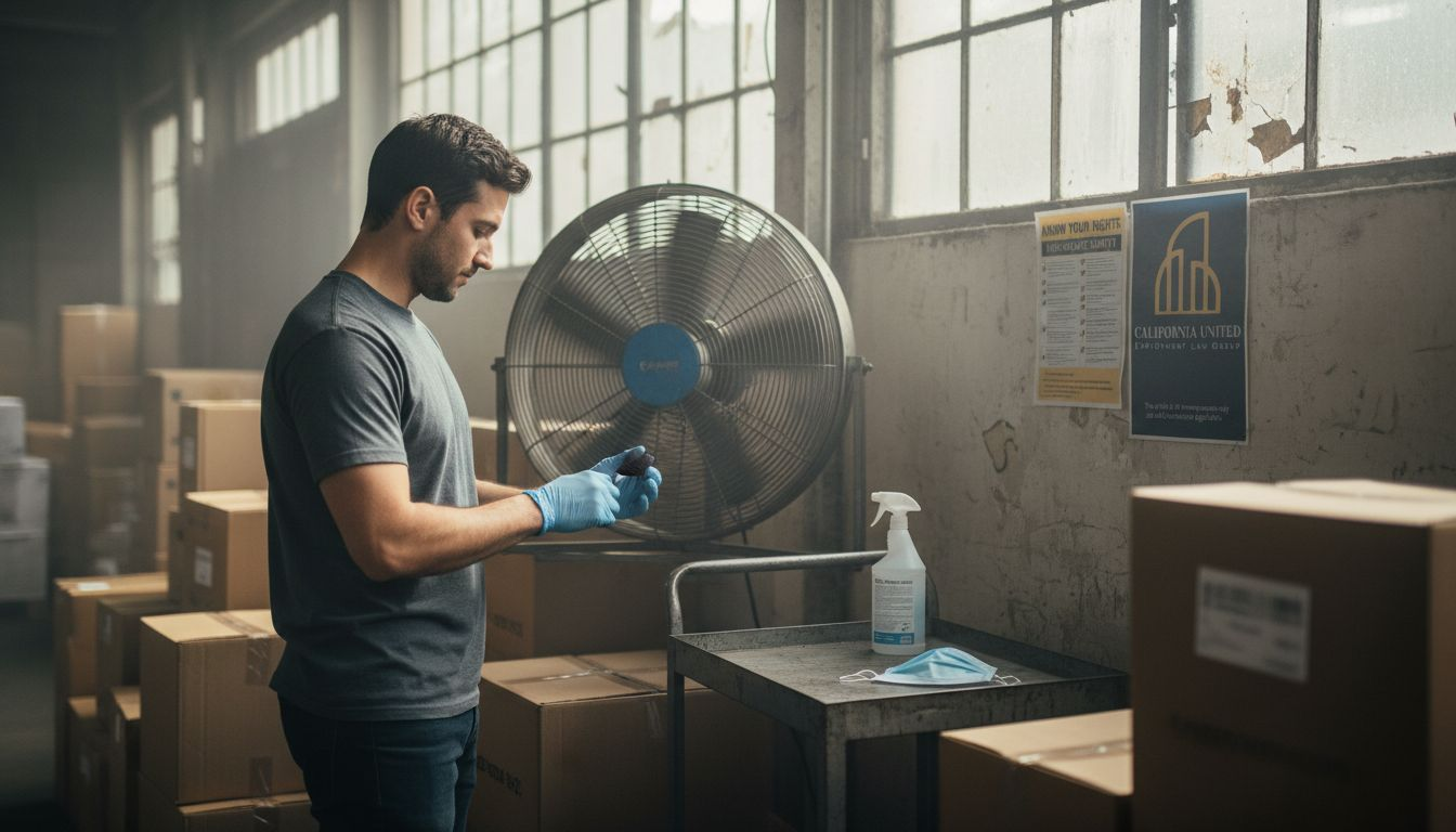 Worker handles chemical risks in warehouse