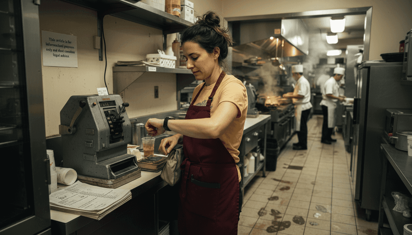Restaurant worker using old punch clock