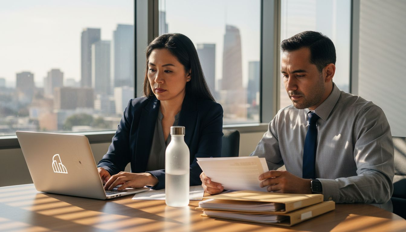 Coworkers reviewing accommodation documents in HR setting