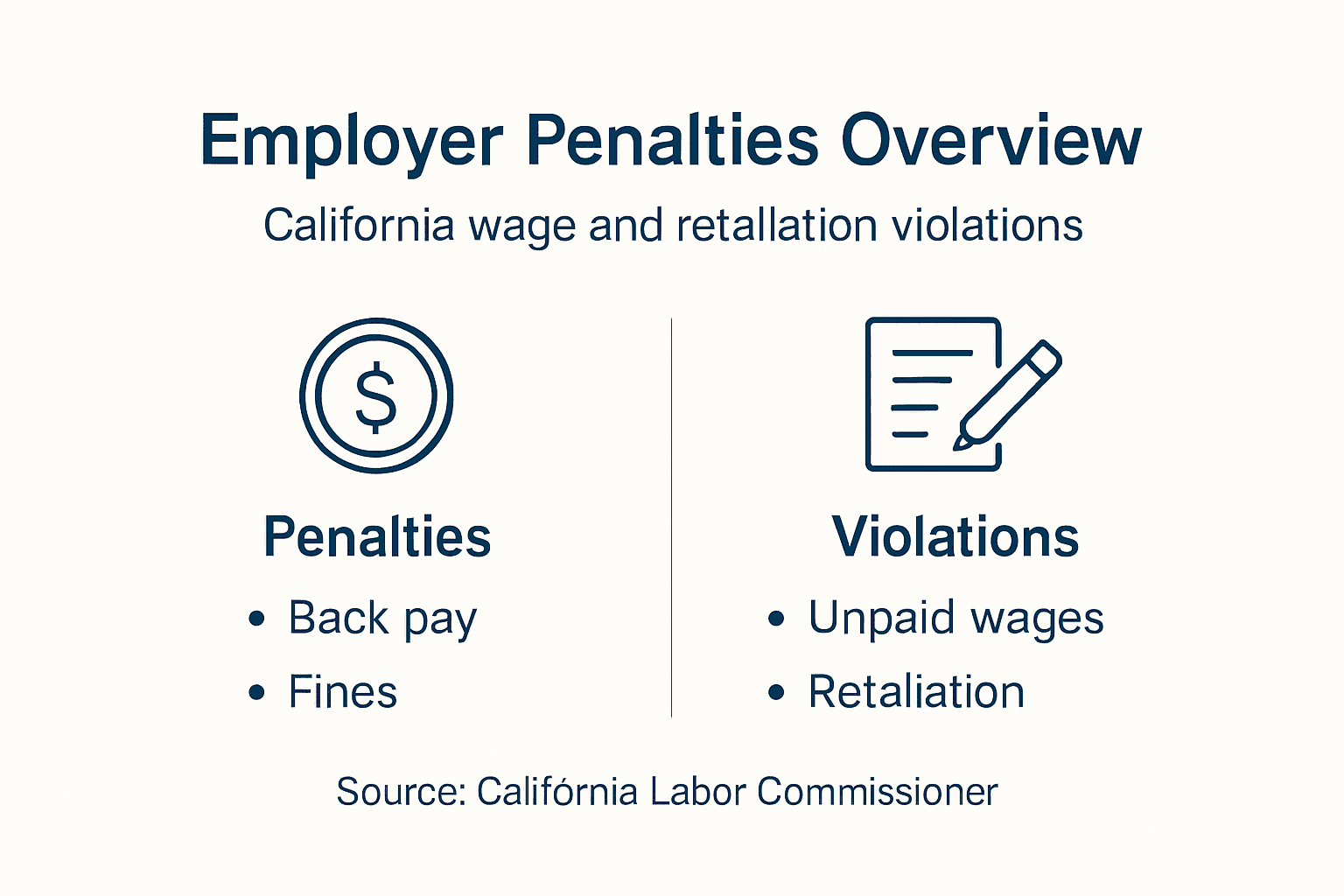 Infographic with California retaliation penalty categories