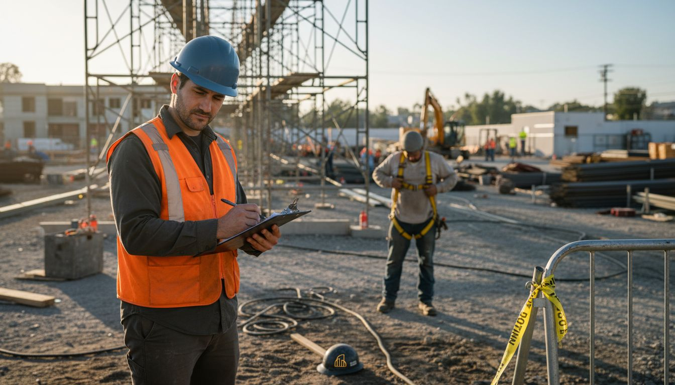 Inspector checking construction site safety measures