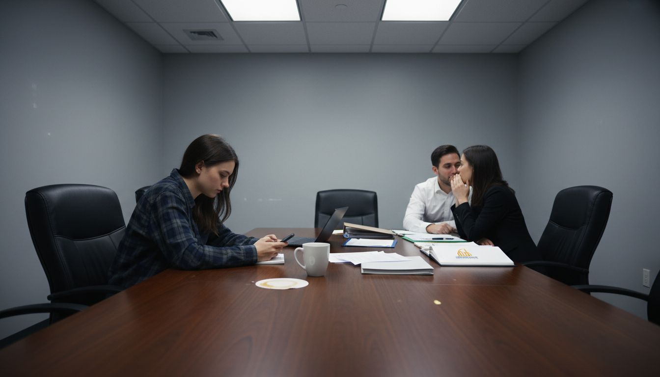 Employee isolated in hostile meeting room