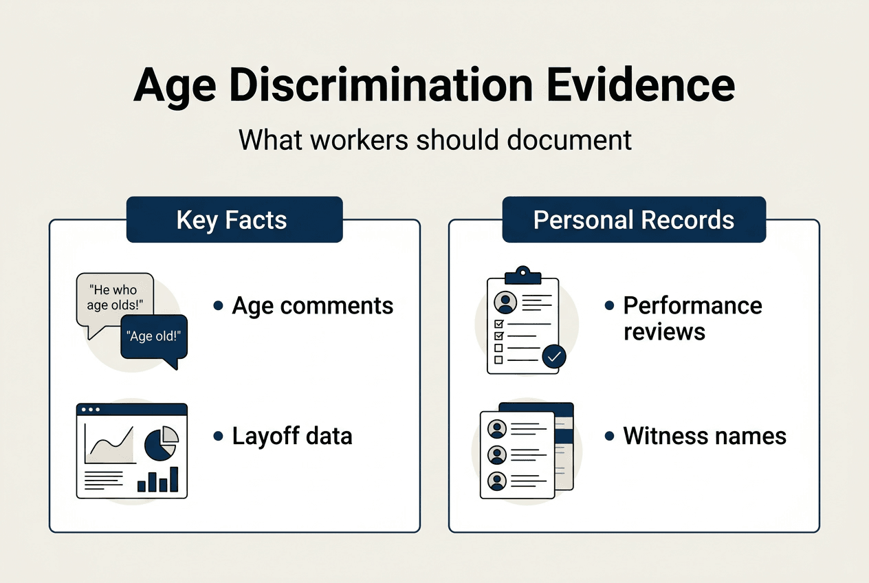 Infographic showing evidence types for age discrimination