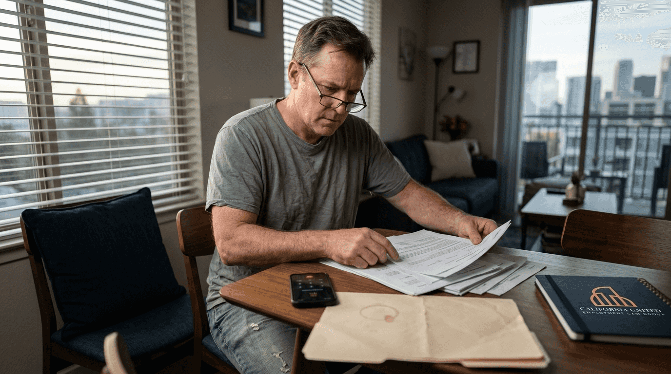 Employee sorting personnel files at home table