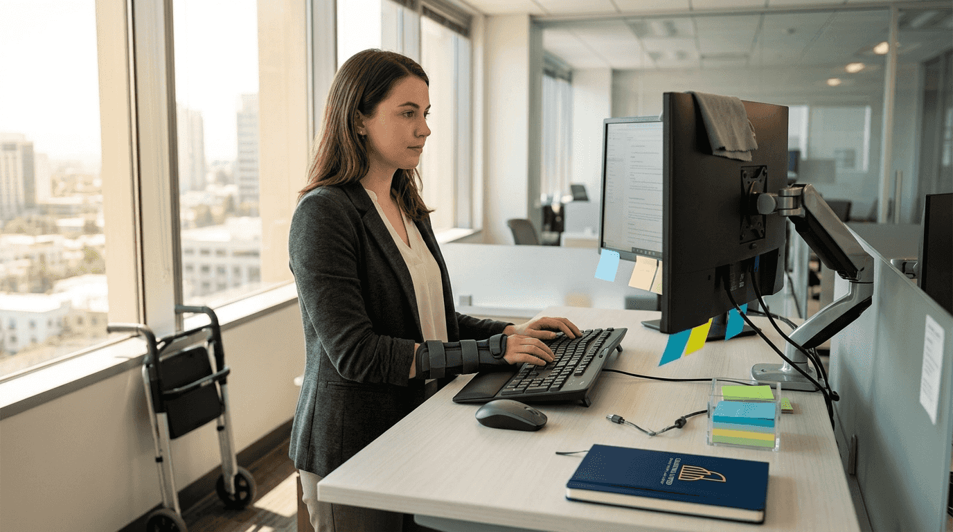 Ergonomic accessible tech workstation in use